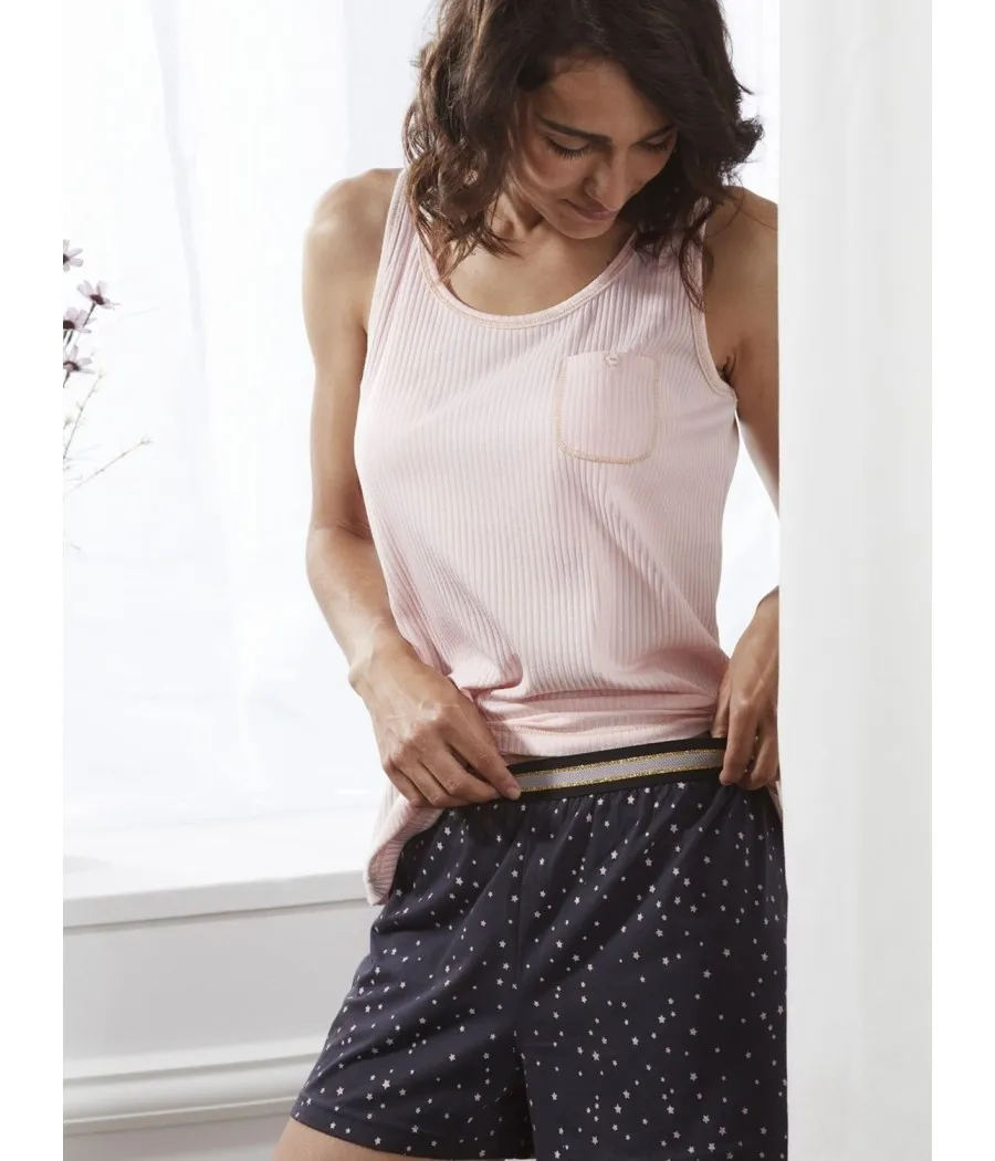 Pijama verano mujer Admas Classic sin mangas Shine Stars rosa algodón