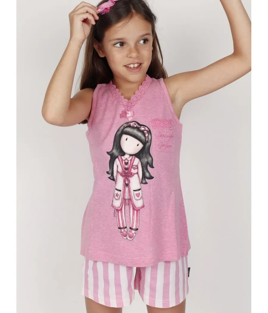 Pijama verano niña Gorjuss Tween chica tirantes Goodnight Gorjuss rosa algodón