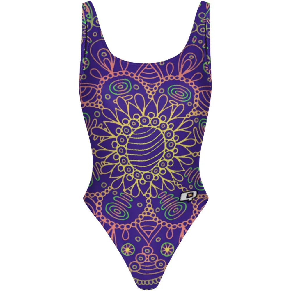 PURPLE MANDALA  HIGH HIP ONE PIECE