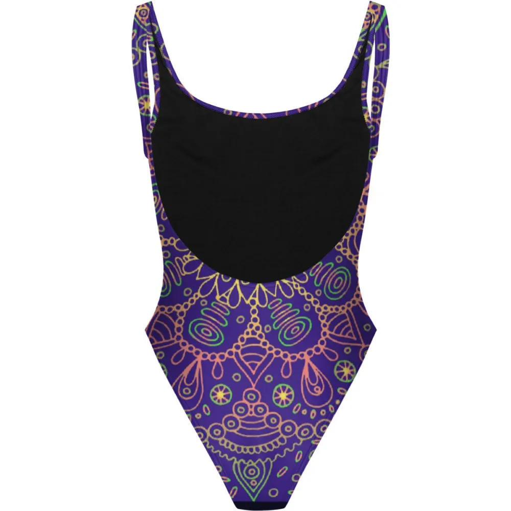 PURPLE MANDALA  HIGH HIP ONE PIECE