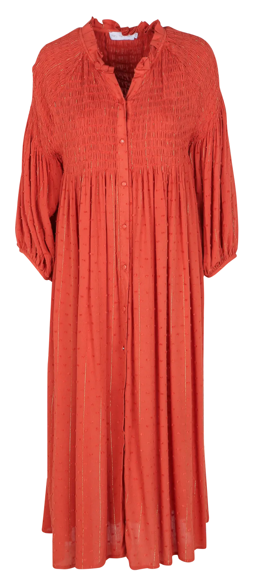 REANNE  VESTIDO LARGO HOLGADO CUELLO REDONDO DE ALGODóN A RAYAS EN NARANJA