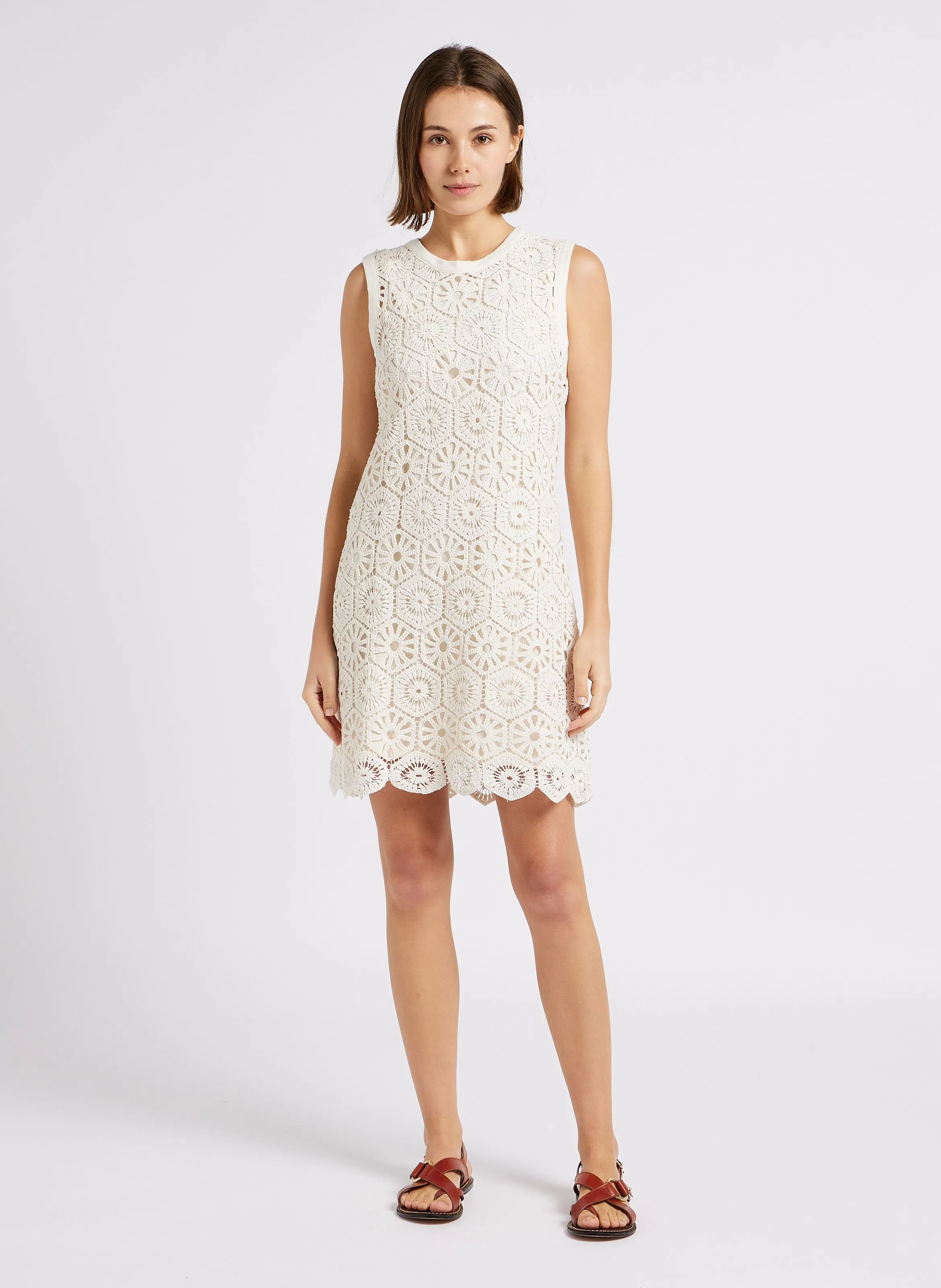 RENDEL  VESTIDO MIDI DE MEZCLA DE ALGODóN CON CUELLO REDONDO EN BLANCO