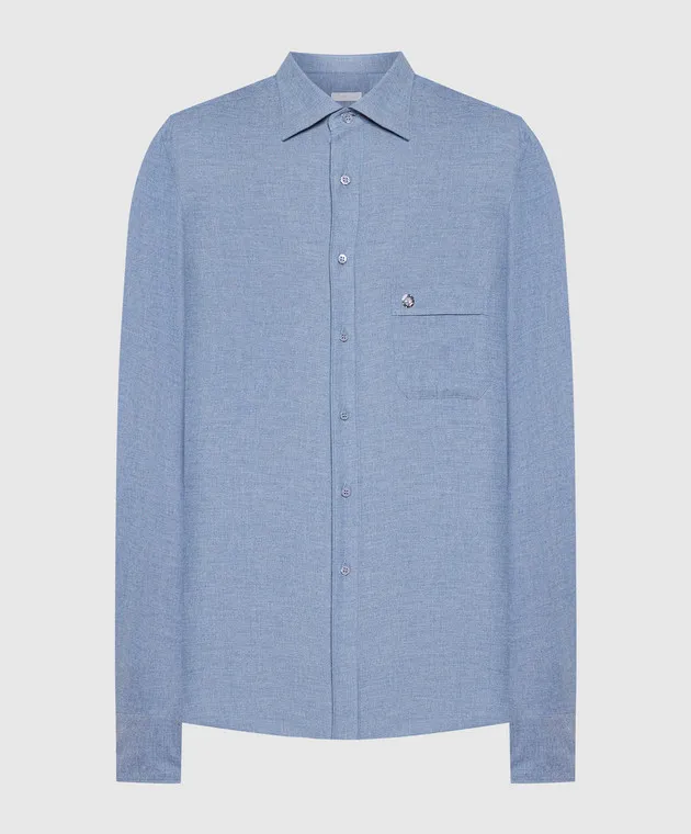 Stefano Ricci Blue shirt with metal logo emblem