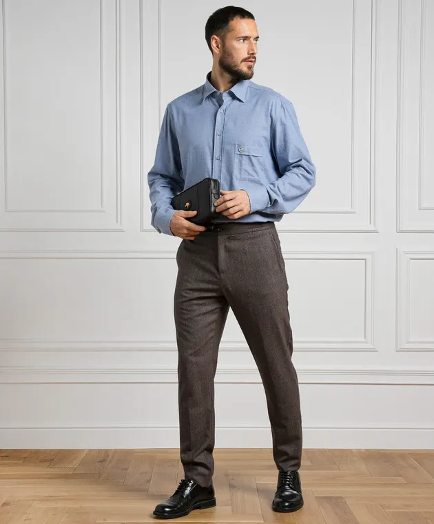 Stefano Ricci Blue shirt with metal logo emblem