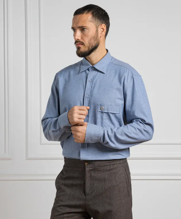 Stefano Ricci Blue shirt with metal logo emblem
