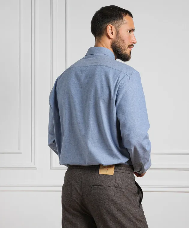 Stefano Ricci Blue shirt with metal logo emblem
