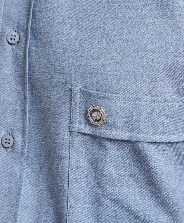 Stefano Ricci Blue shirt with metal logo emblem