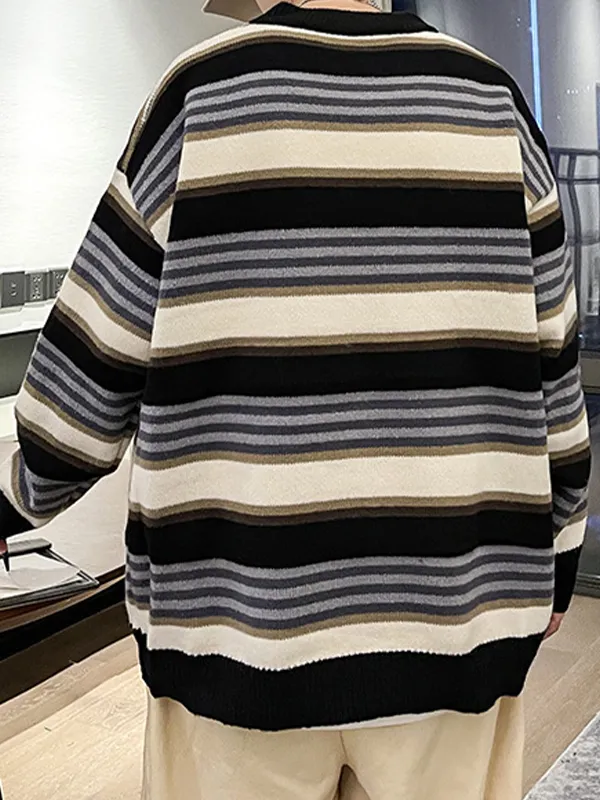 Suéter con cuello redondo a rayas de color en contraste para hombre