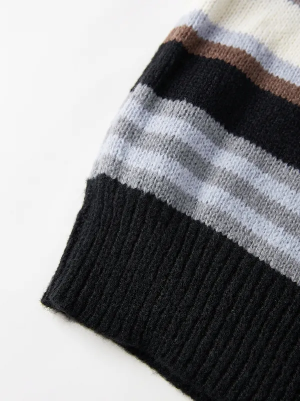 Suéter con cuello redondo a rayas de color en contraste para hombre