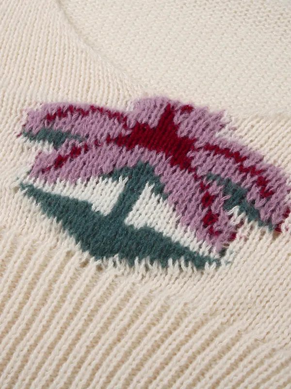 Suéter de punto con cuello en U y jacquard con palmeras de coco