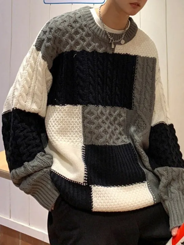Suéter de punto de ochos con bloques de color para hombre