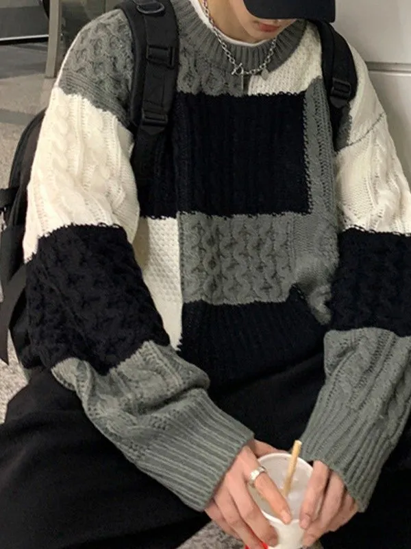 Suéter de punto de ochos con bloques de color para hombre