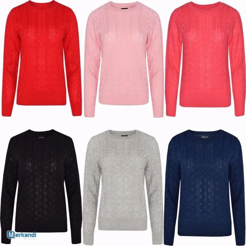 Suéter de punto trenzado de cuello redondo para mujer: cárdigan elástico cómodo en varios colores