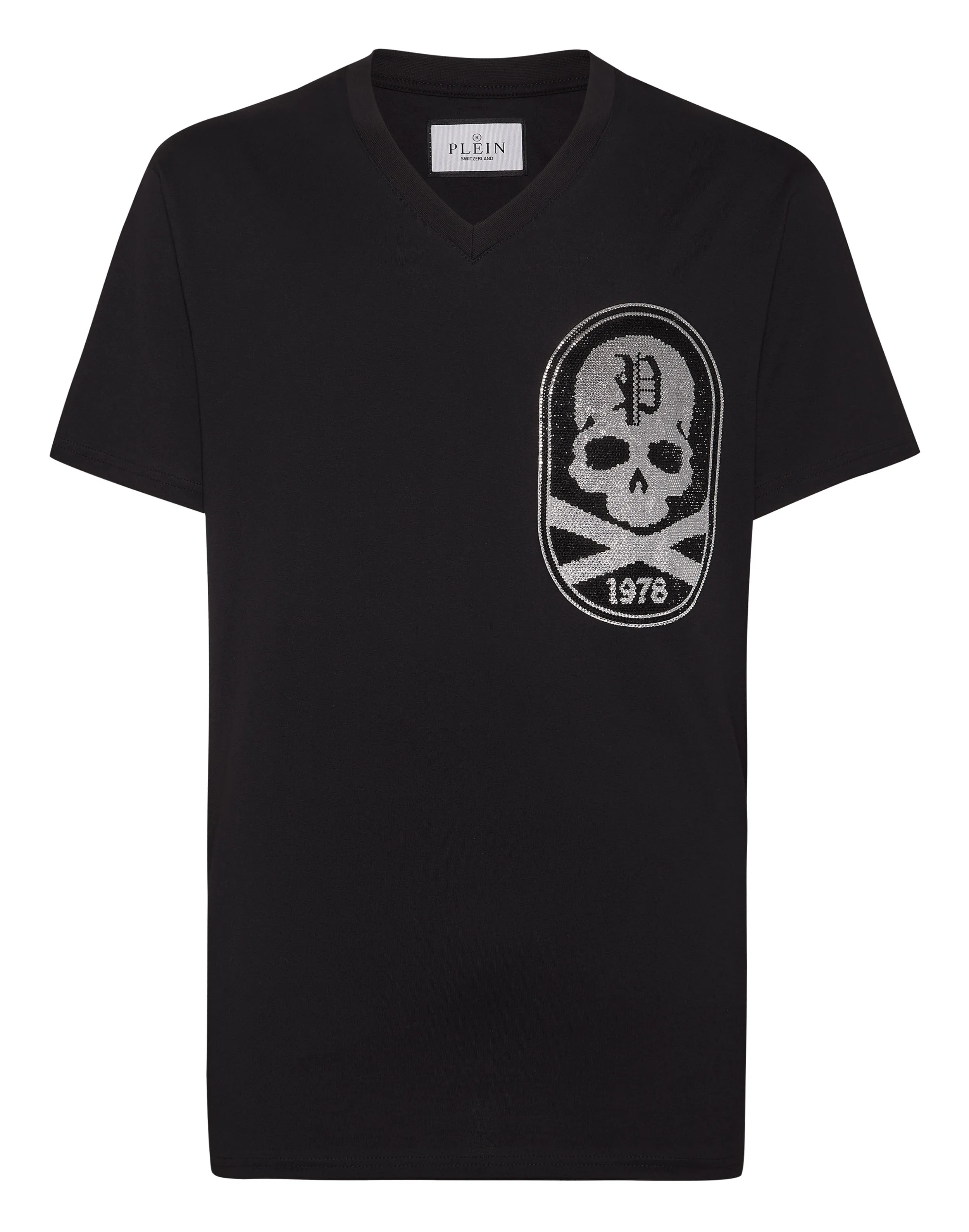 TSHIRT VNECK SS WITH PATCH STRASS SKULL&BONES