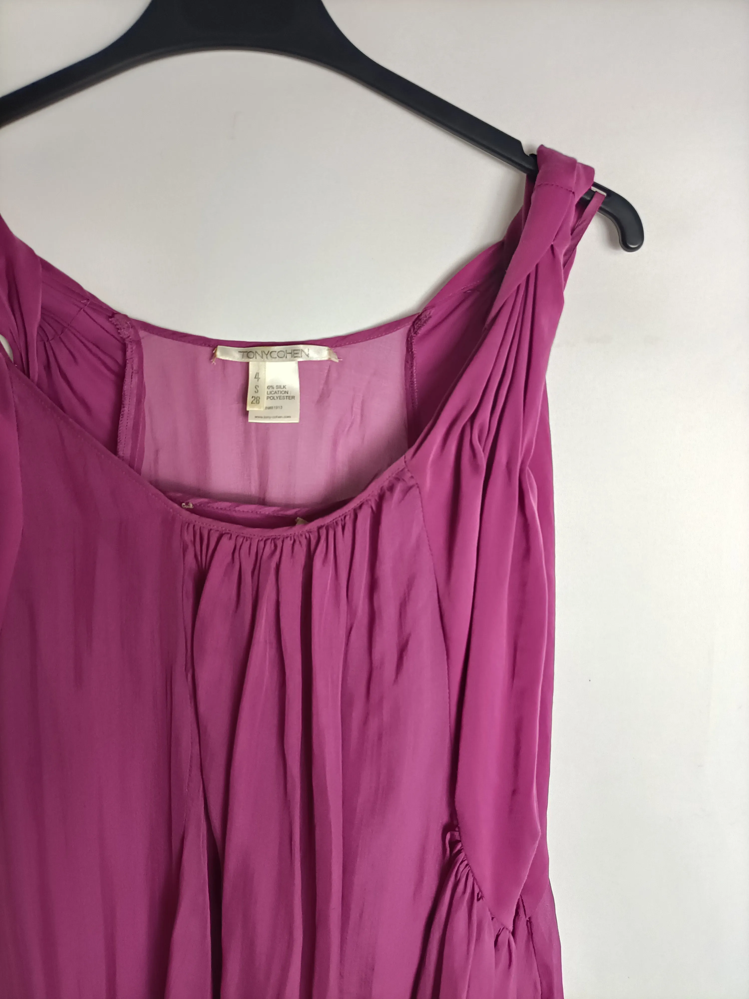TONY COHEN. Vestido violeta seda t. S