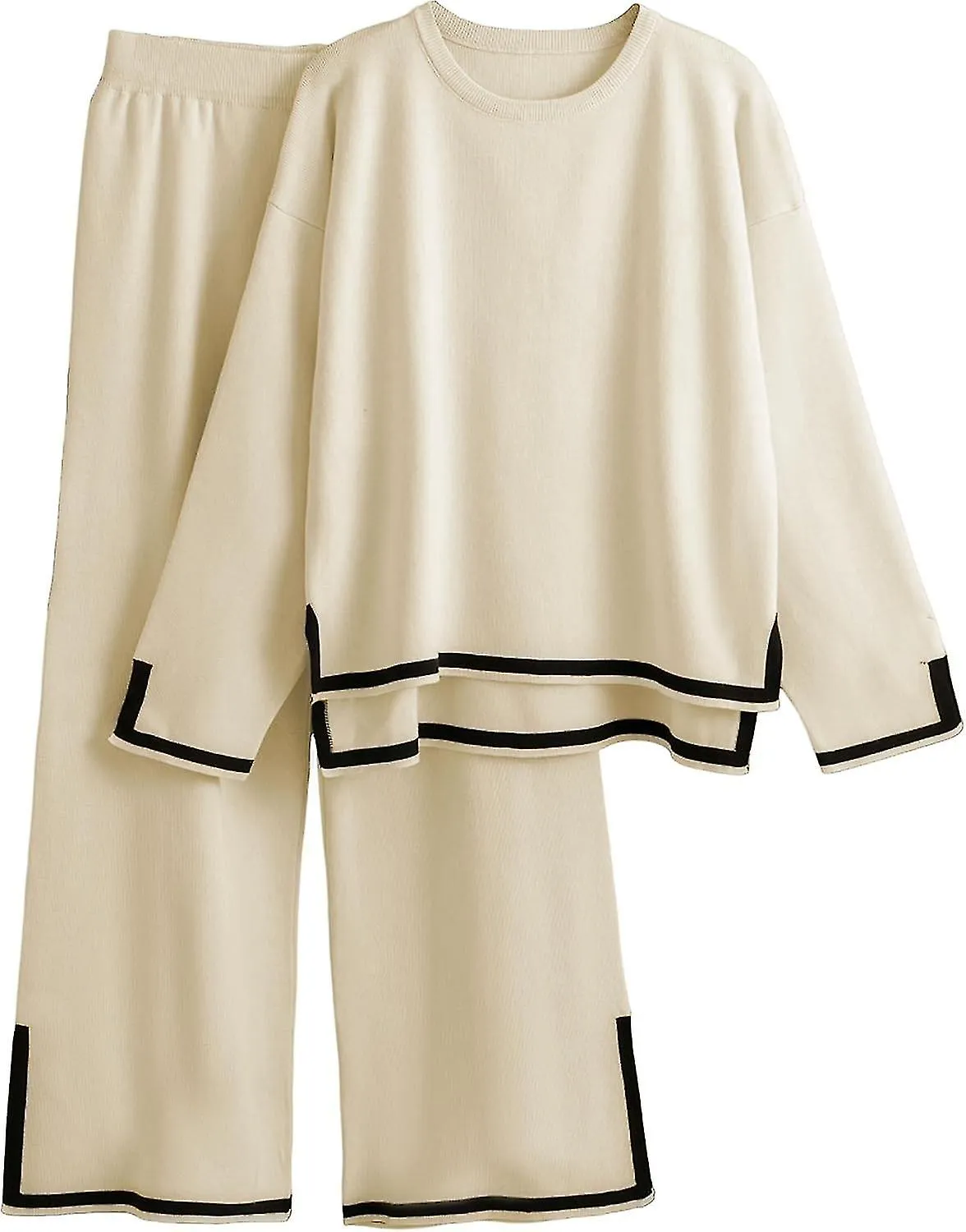 Trajes de 2 piezas para mujer Suéter de punto de manga larga Top Pantalones de pierna ancha Conjuntos de salón Trajes de chándal