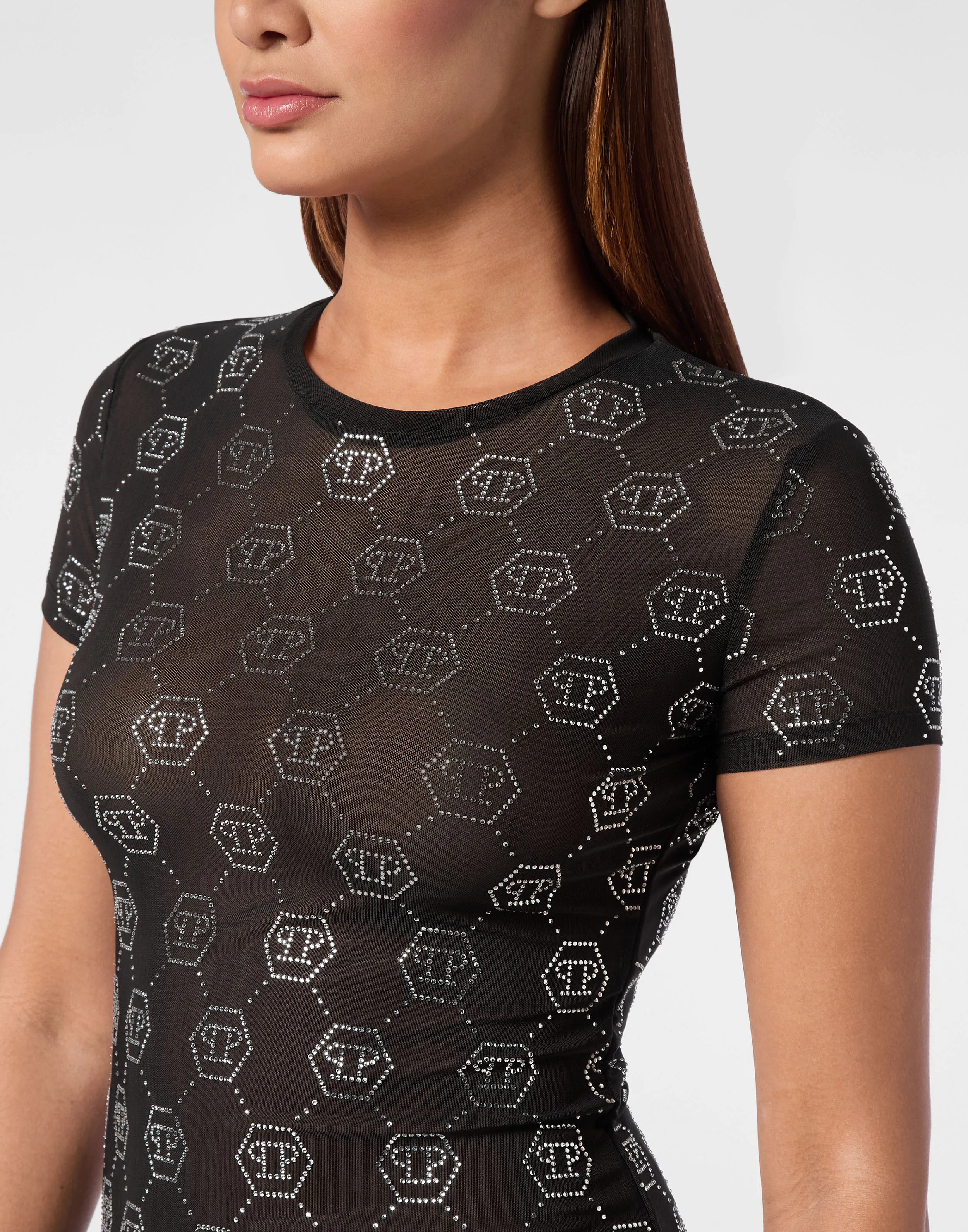 TULLE TSHIRT ROUND NECK SS STRASS MONOGRAM