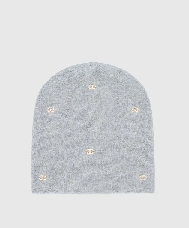 Twinset Gray wool cap with Oval T logo
