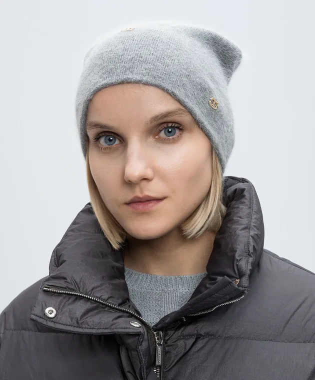 Twinset Gray wool cap with Oval T logo