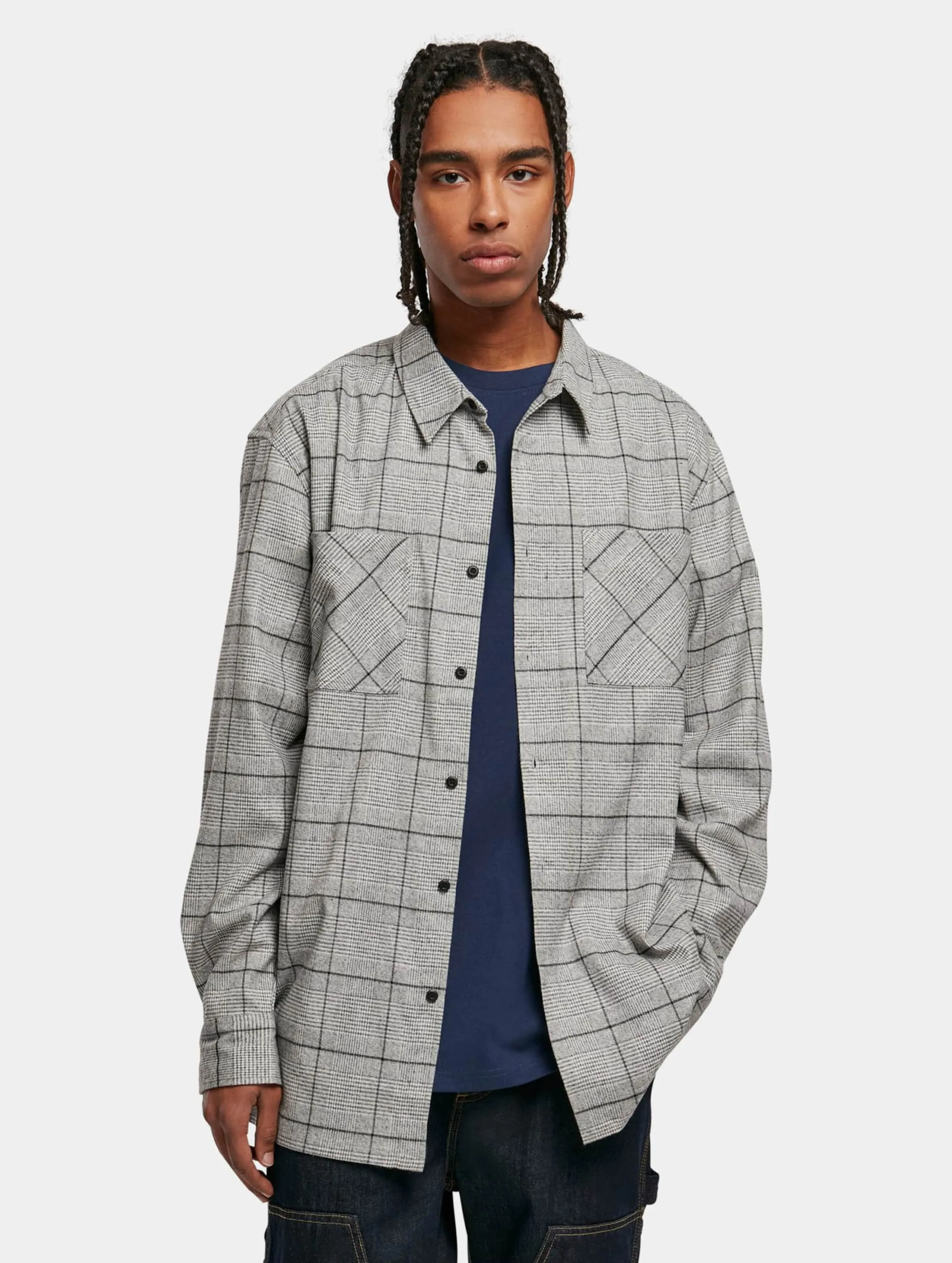 Urban Classics Long Oversized Checked Greyish