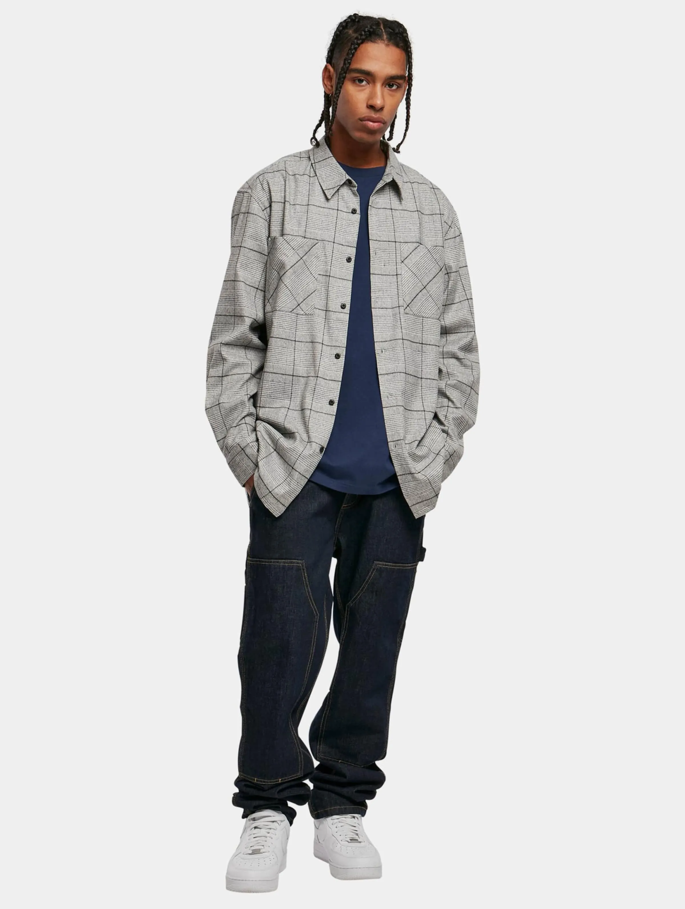 Urban Classics Long Oversized Checked Greyish