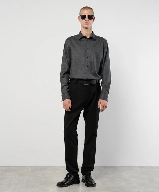 Valentino Gray wool and cashmere shirt with logo embroidery