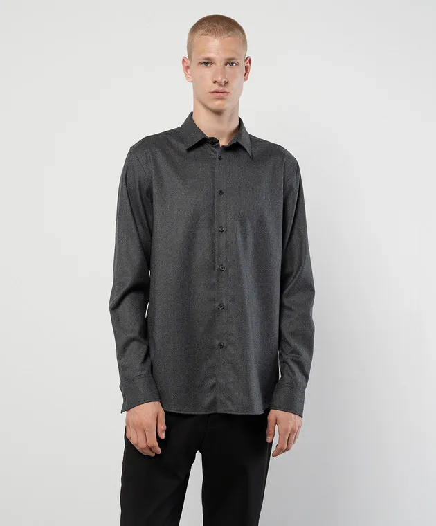 Valentino Gray wool and cashmere shirt with logo embroidery