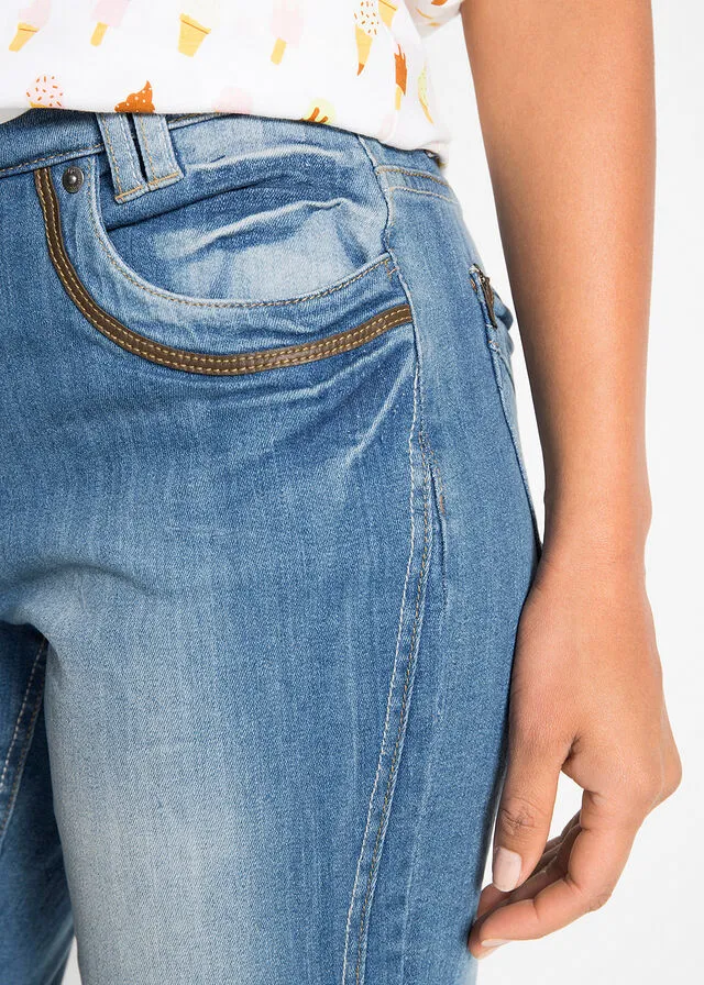 Vaqueros de algodón con talle medio y corte slim Azul piedra