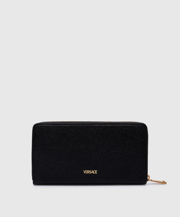 Versace Black leather wallet with metal Medusa logo