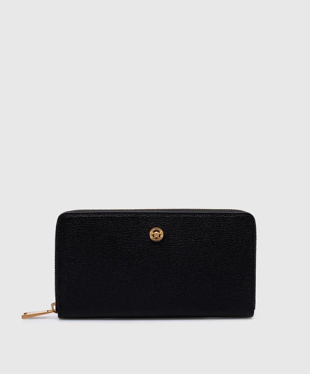 Versace Black leather wallet with metal Medusa logo