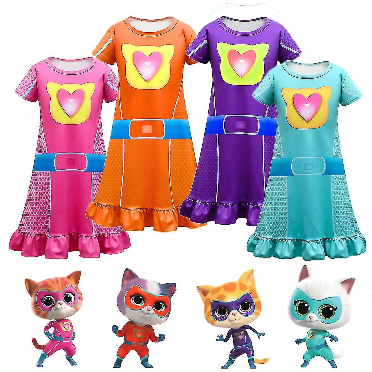 Vestidos para niños para niñas Super gatitos Vestido de noche Ropa de verano Camisón de dibujos animados Pijama de manga corta R