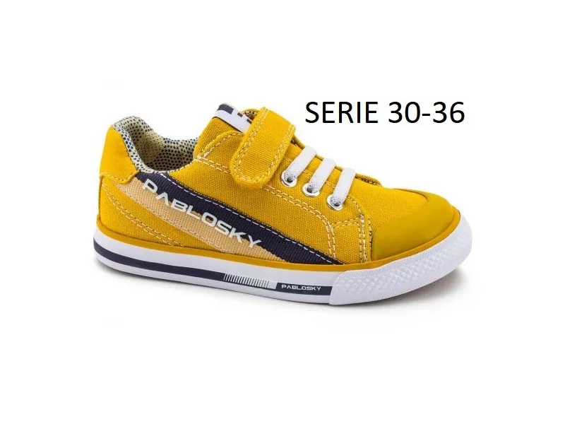 ZAPATILLA DE LONA PARA NIÑO 967720 PABLOSKY EN COLOR MOSTAZA O AZUL