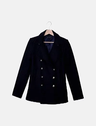 Zara Abrigo azul marino doble botonadura