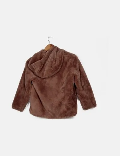 Zara Abrigo pelo marrón con capucha