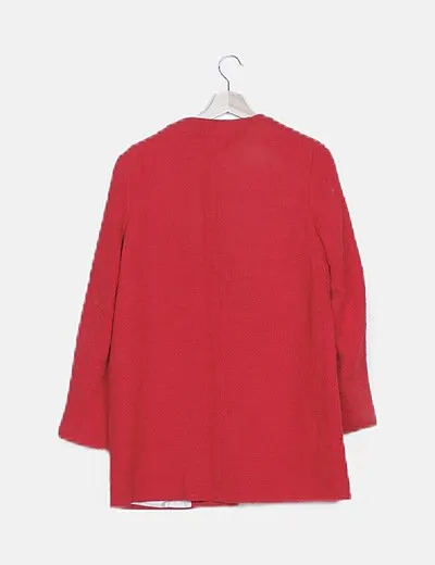 Zara Abrigo rojo texturizado bolsillo desflecado